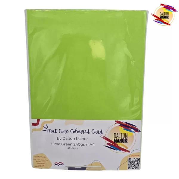 Lime Green Mat Core Coloured Card A4 240gsm Pack 40 - Image 2
